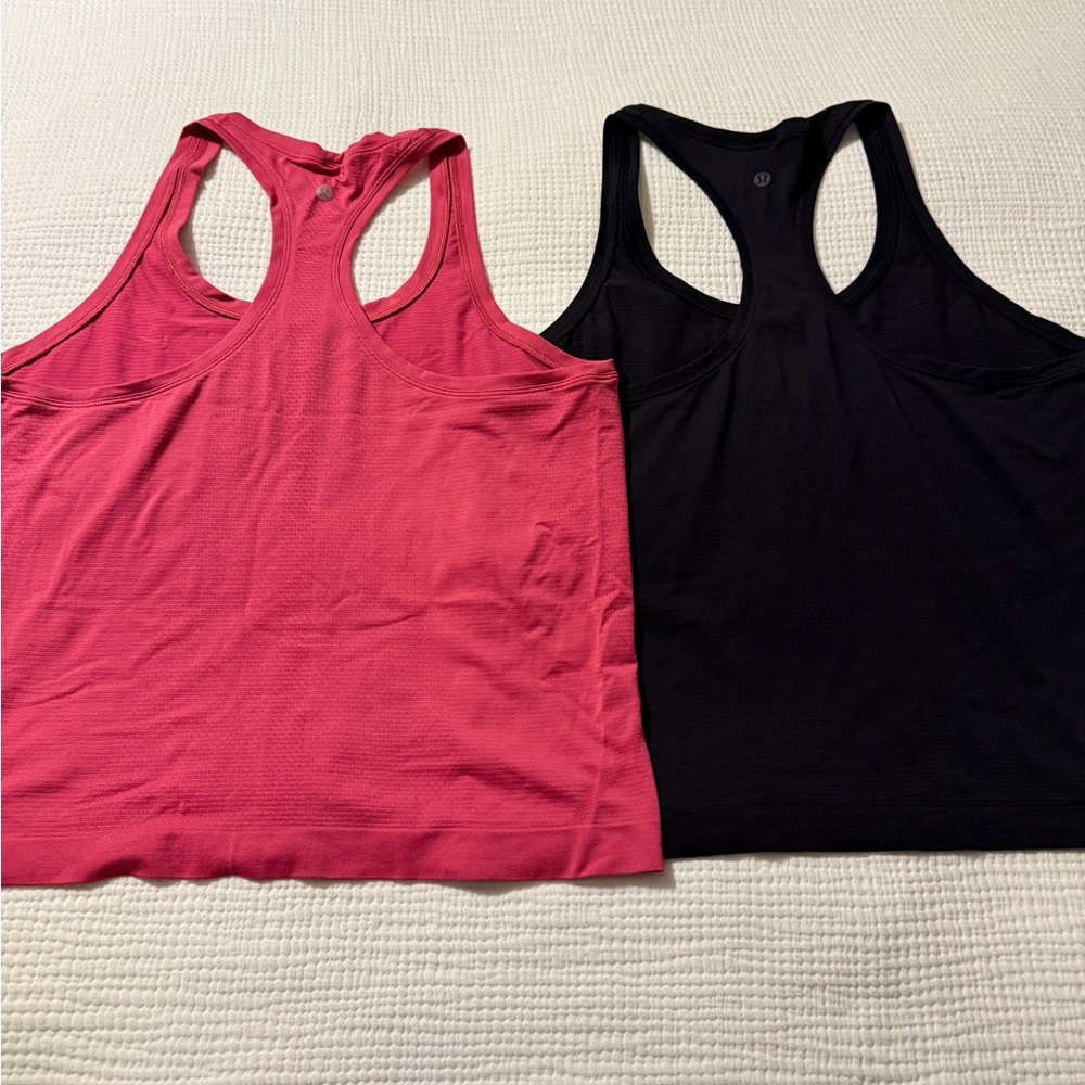 Two lululemon Swiftly Tech Racerback Tank Tops - one Raspberry and one Black - Picture 3 of 3
